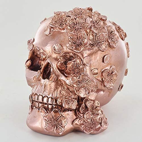 Copper Effect Skull with Flowers Ornament Gothic Study Office Decoration-OsirisTradingUK