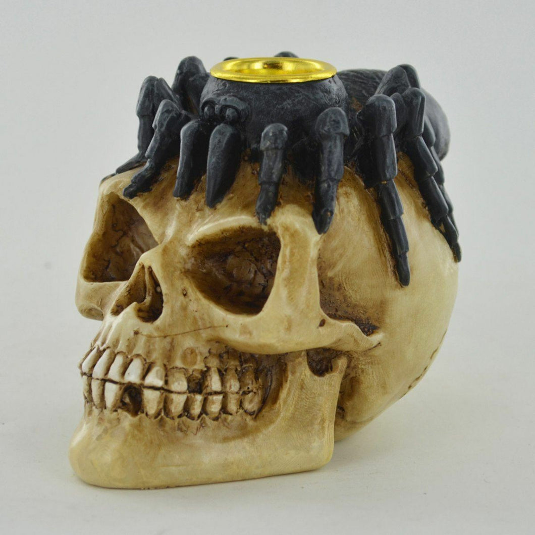 Skull Black Spider Candle Holder Ornaments Gothic Gifts Pagan Decor Wicca Altar-OsirisTradingUK