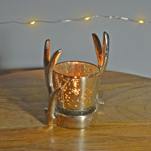 Silver Antler Tea Light Candle Holder Stag Deer Decoration Country Home Ornament-OsirisTradingUK