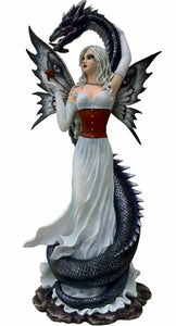 Large Dark Gothic Fairy and Dragon Companion Sculpture Statue Mythical Creatures