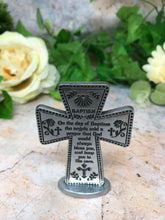 Laden Sie das Bild in den Galerie-Viewer, Standing Pewter Baptism Cross Religious Ornament 3 Inch High Baby Gifts-OsirisTradingUK
