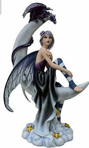 Large Crescent Moon Fairy with Dragon Companion Display Figurine Statue Ornam...