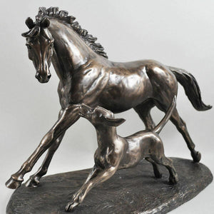 Bronze Horse and Hound Sculpture Statue Figure Country House Ornament