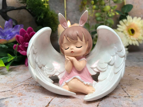 Adorable Peaceful Angel Baby Girl Resting in Wings Figurine Angels Collection-OsirisTradingUK
