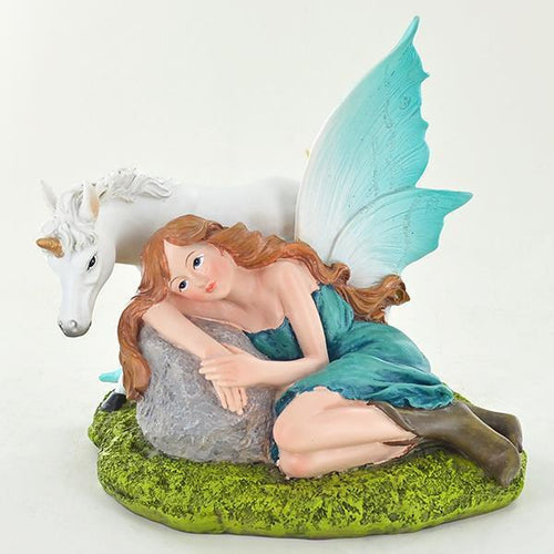 Fairy Resting with Unicorn Sculpture Ornament Fantasy Figurine-OsirisTradingUK