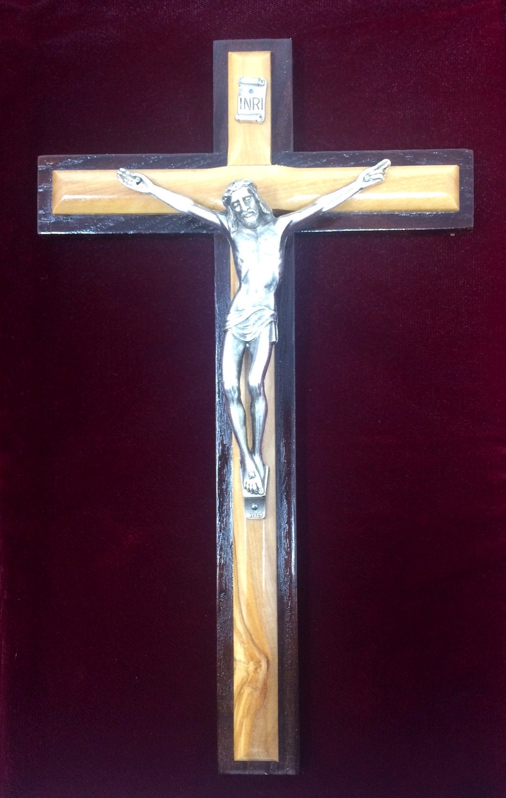 Olive Wood Crucifix Hanging Cross Brass Corpus Christi Jesus Christ Religious Wall Ornament-OsirisTradingUK