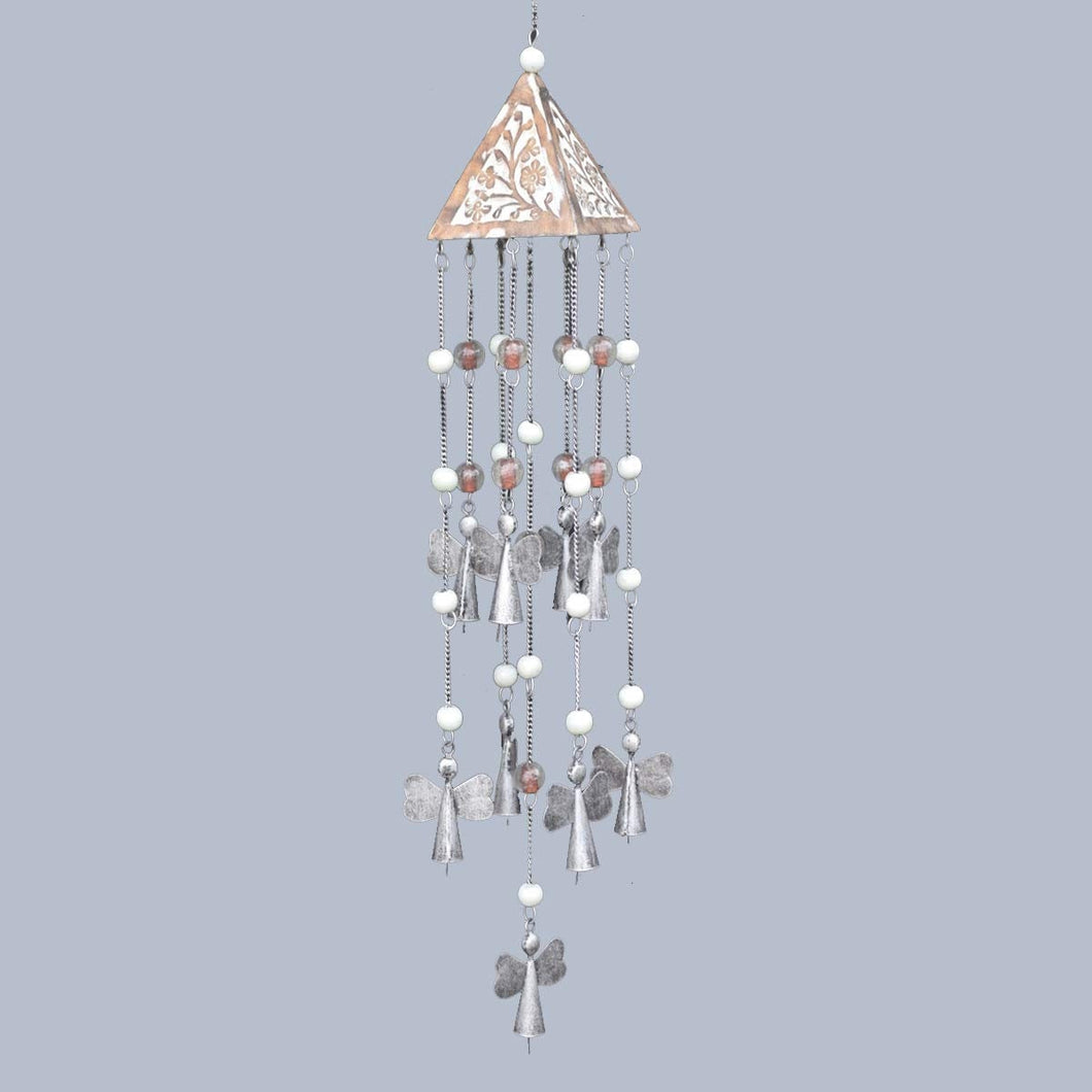 Large Wind Chime with Silver Angels New Age Hanging Decor 82 cm