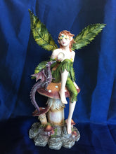 Load image into Gallery viewer, Fairy Sitting on Toadstool With Dragon And Crystal Ball Figurine Statue Ornament
