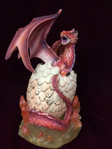 Red Fire Dragon and Egg Fantasy Sculpture Mythical Statu Ornament Gothic Gift