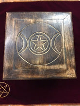Load image into Gallery viewer, Wooden Triple Moon Goddess Wiccan Pagan Altar Witchcraft Occult Shrine
