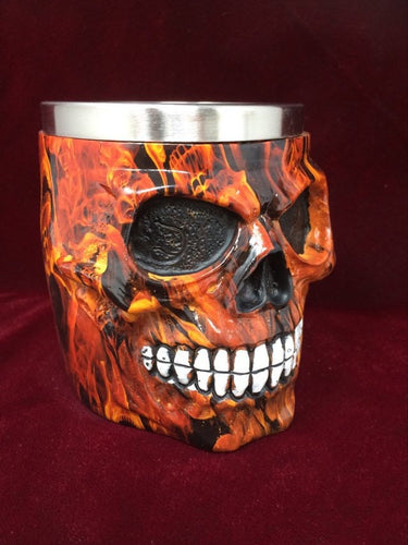 Fire Skull Tankard Sculpture Figurine Gothic Horror Ornament Figure Decoration-OsirisTradingUK