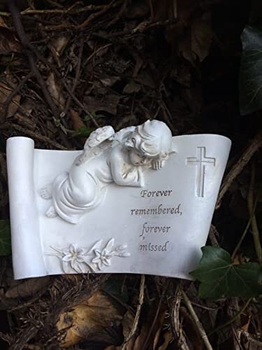 Memorial Graveside Peaceful Angel Scroll Plaque Sculpture Grave Garden Ornament Forever Remembered-OsirisTradingUK