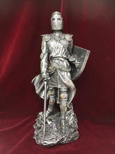 Load image into Gallery viewer, Antique Effect Templar Knight Standing with Sword &amp; Shield Statue Ornament Medieval Gift Sculpture
