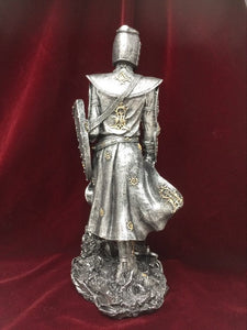 Antique Effect Templar Knight Standing with Sword & Shield Statue Ornament Medieval Gift Sculpture