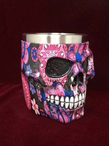 Floral Skull Tankard Sculpture Figurine Gothic Horror Ornament Figure Decoration-OsirisTradingUK