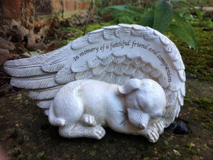 Memorial Dog Angel Statue Pet Grave Marker Tribute Garden Ornament Sculpture