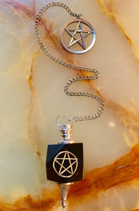Black Agate Pentagram Chakra Pendulum Dowser Crystal Healing Divination Fortune Telling