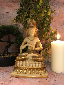 Golden Meditating Buddha Ornament Feng Shui Antique Effect Decoration Lotus Statue Figurine