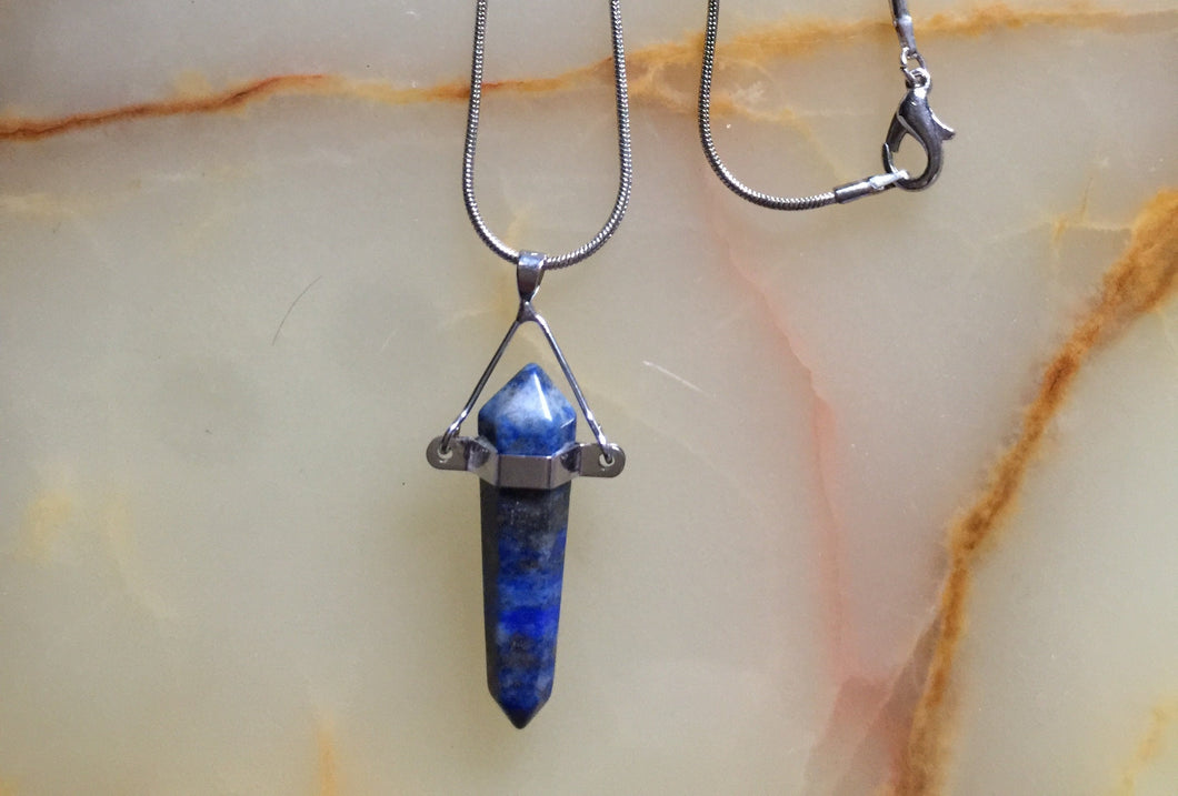 Lapis Lazuli Pendant on Silver Plated Chain Necklace Crystal Healing
