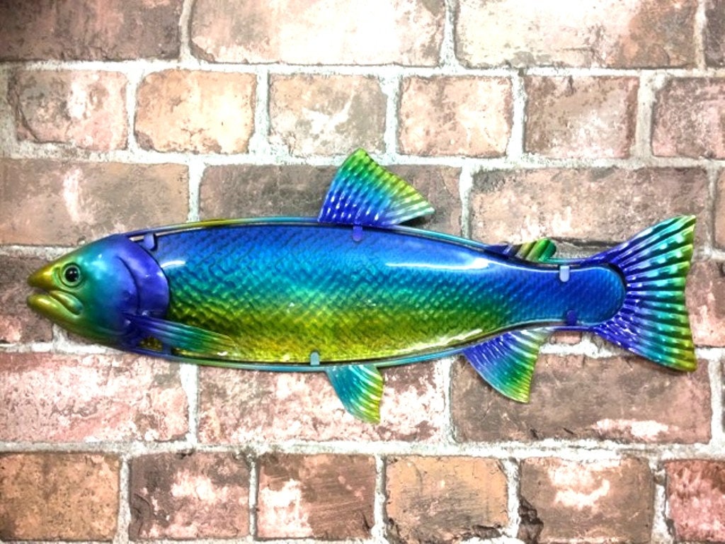 Metal Fish Trout Wall Plaque Ornament Salmon Figure Home Decoration Fisherman Gift-OsirisTradingUK