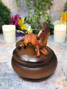Round Horse Trinket Box Sculpture Ornament Secret Stash Equestrian Gift