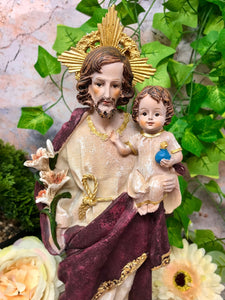 Statue of Joseph and Baby Jesus Religious Ornament Figure Home Decor Sculpture for Home or Chapel