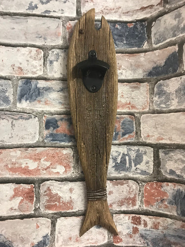 Reclaimed Wood Nautical Fish Bottle Opener Ornament Hand Made Home Decor-OsirisTradingUK