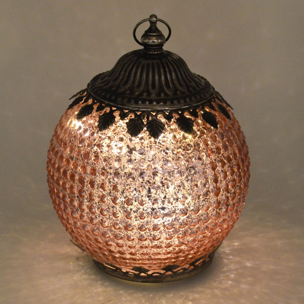 Moroccan Style LED Lantern Pink Pattern with Bronze Finish Lights up Home Decor