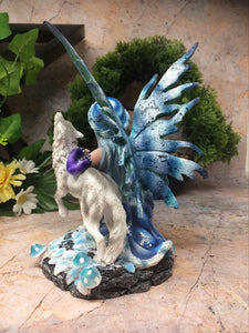 Winter Fairy with Howling Wolf Display Figurine Statue Ornament-OsirisTradingUK