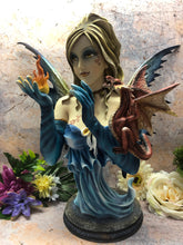 Load image into Gallery viewer, Large Fire Fairy Bust and Dragon Companion Sculpture Statue Mythical Creatures
