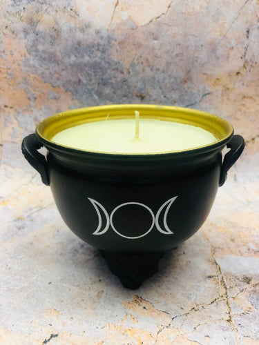 SOYA Wax Candle Triple Moons Goddess Symbol Pagan Wicca Altar Cauldron Hand Made from Quality Metal-OsirisTradingUK